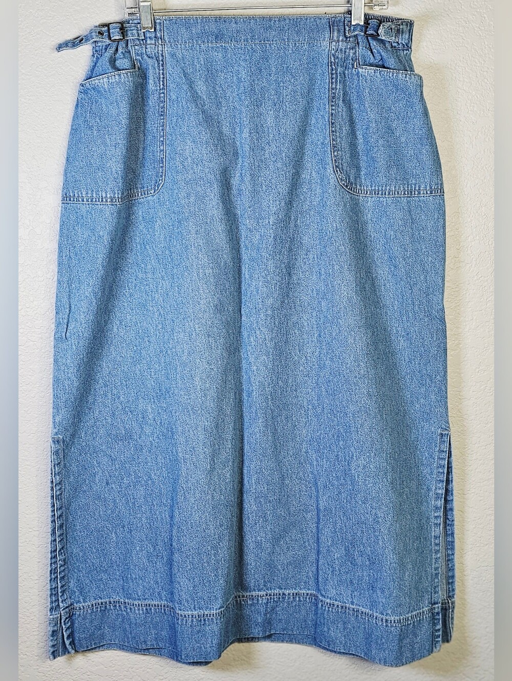 Denim & Co 1X Y2K Denim Maxi Skirt Long Utility Pockets Elastic Waist